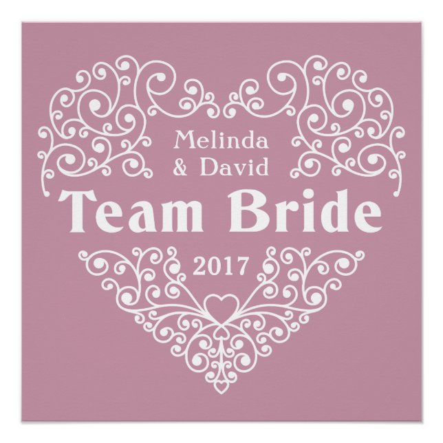 Team Bride custom names & year wedding poster (Front)