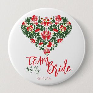 Team Bride Custom Script Hungarian Matyo Folk  10 Cm Round Badge