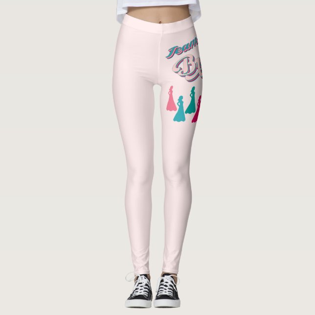 Team bride cute pink bachelorette party leggings (Front)
