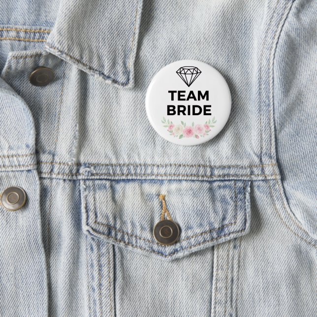 Team Bride Diamond and Flowers Button Pin (In Situ)