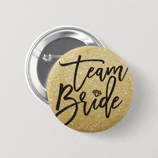 Team Bride Diamond Bridal Party Glitter Button (Front & Back)