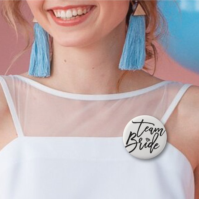 TEAM BRIDE Diamond Bridal Party Stylish Wedding 6 Cm Round Badge (TEAM BRIDE Diamond Chic Black Brush Script Wedding Bridal Party Pinback Button @ fatfatin_blue_knot)