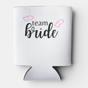 Team Bride Double Heart - black lettering Can Cooler