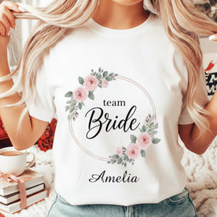 Team Bride Elegant Pink Floral Gold Hoop Wedding Tri-Blend Shirt