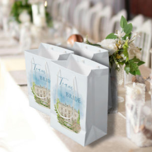 Team Bride Elegant Venue Flowers Fountain blue Medium Gift Bag