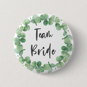 Team Bride Eucalyptus Wreath Sage Green Wedding 6 Cm Round Badge