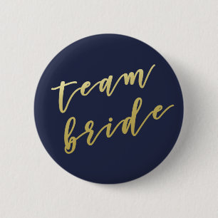Team Bride Faux Gold Script White 6 Cm Round Badge