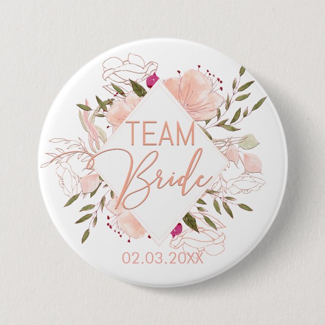 TEAM BRIDE FLORAL 7.5 CM ROUND BADGE (Front)