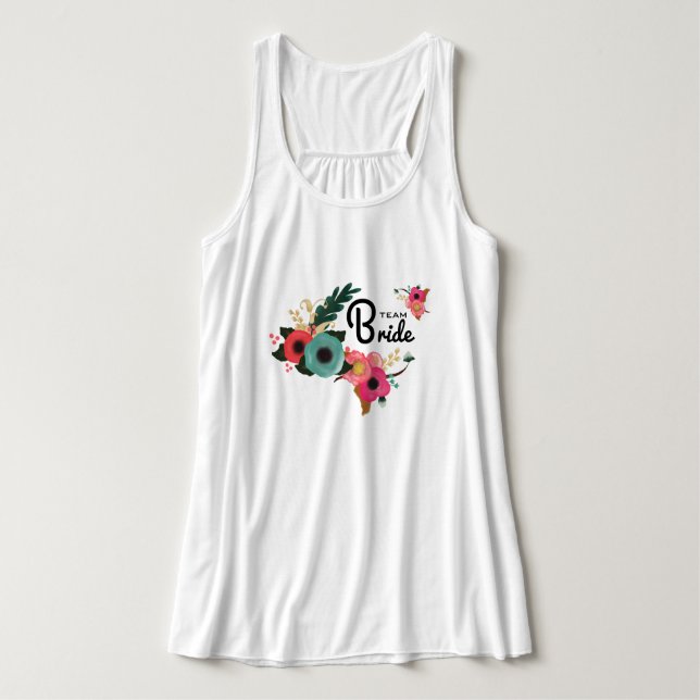 Team Bride. Floral Bachelorette Party  Singlet (Design Front)