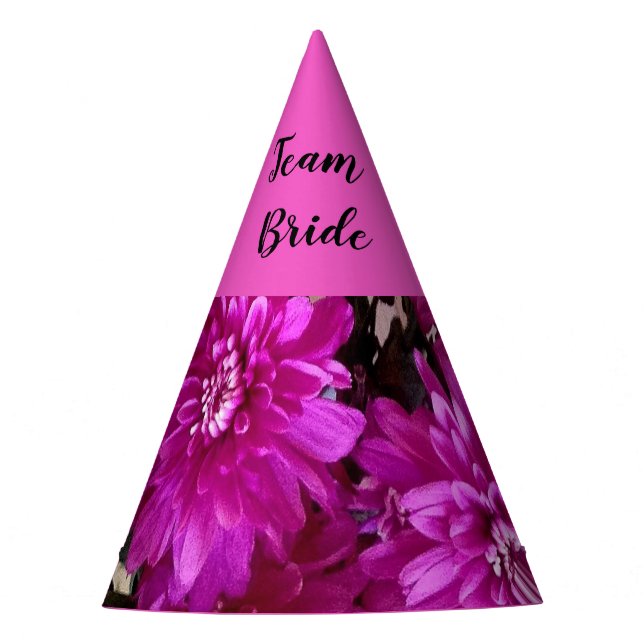 Team Bride Fuchsia Pink Floral Party Hat (Front)