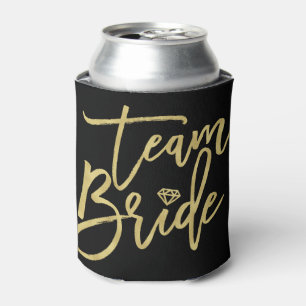 Team Bride Gold Brush Script Diamond Bridal Party Can Cooler
