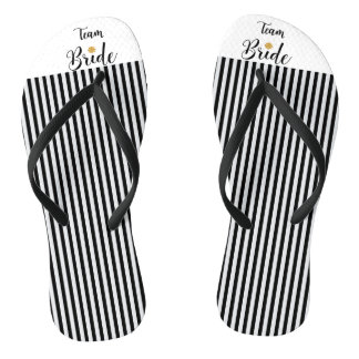 Team Bride Gold Flower Black White Stripes Trendy Jandals