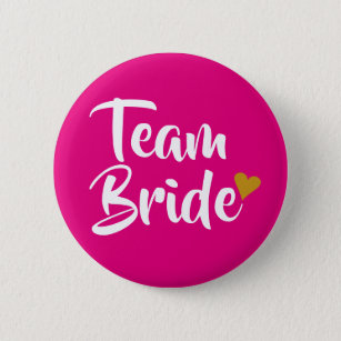 Team Bride Gold Heart Girly Pink 6 Cm Round Badge