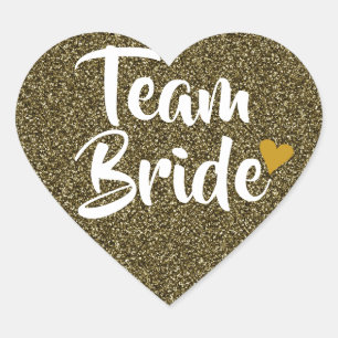 Team Bride Gold Heart Glitter Sticker