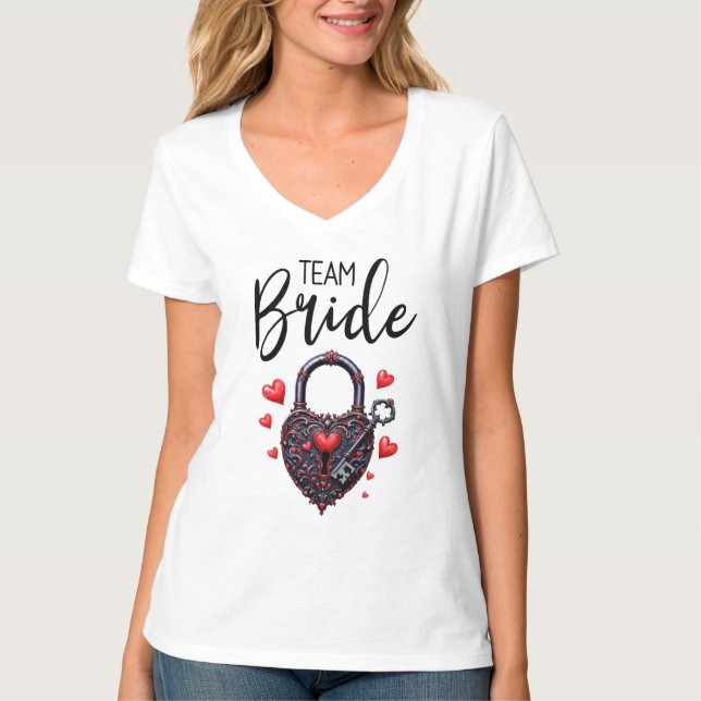 Team Bride Goth Heart Lock and Key T-Shirt (Front)