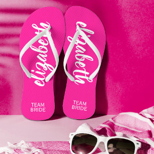 Team Bride Hot Pink and White Personalised Jandals