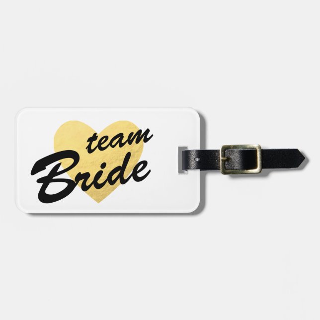 Team Bride Luggage Tag | gold heart | bridesmaid (Front Horizontal)