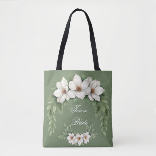 Team Bride Magnolia Winter Wedding Pine Tree Tote Bag