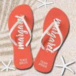 Team Bride Peach and White Personalised Jandals<br><div class="desc">Peach and white - or any colour - flip flops personalised with your name and "Team Bride" or any wording you choose. Great bridesmaid gift, bachelorette party, flat shoes for the wedding reception, or a fun bridal shower favour. Change the colour straps and footbed, too! More colours done for you...</div>