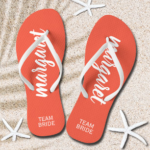 Team Bride Peach and White Personalised Jandals