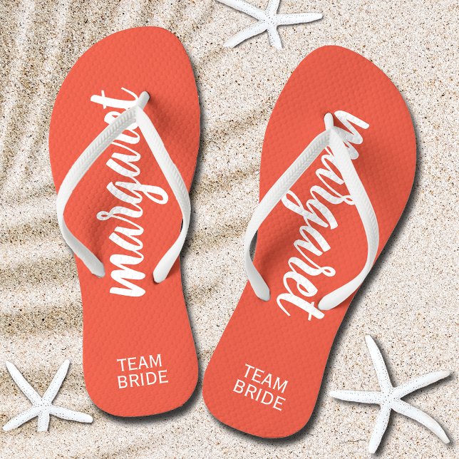 Team Bride Peach and White Personalised Jandals (Team Bride Peach and White Personalized Flip Flops)