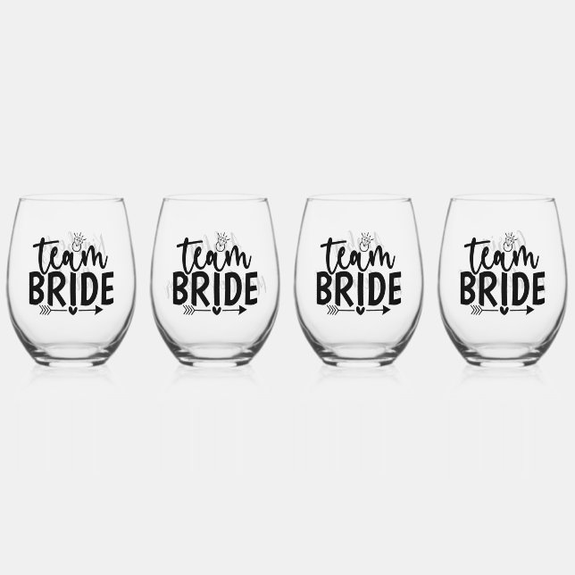 Team Bride Personalised Wedding Party Gift Stemless Wine Glass (Front)