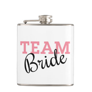 Team Bride Pink Script Hip Flask