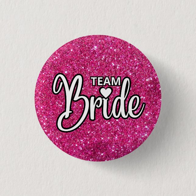 Team Bride Pink Sparkling Glitter 3 Cm Round Badge (Front)