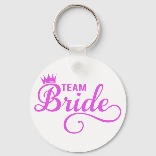 Team bride, pink word art key ring (Front)