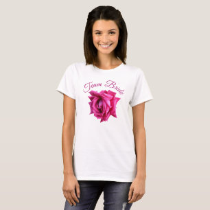 Team Bride pretty hot pink rose floral hen party  T-Shirt