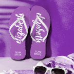 Team Bride Purple and White Personalised  Jandals<br><div class="desc">Purple and white - or any colour - flip flops personalised with your name and "Team Bride" or any wording you choose. Great bridesmaid gift, bachelorette party, flat shoes for the wedding reception, or a fun bridal shower favour. Change the colour straps and footbed, too! More colours done for you...</div>