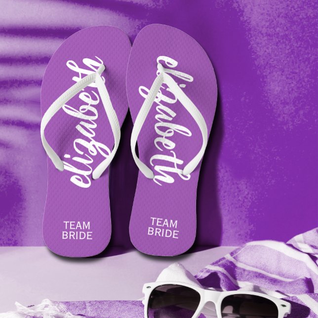 Team Bride Purple and White Personalised  Jandals (Creator Uploaded)