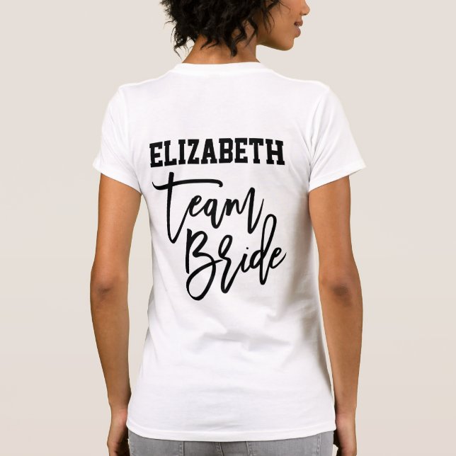 Team Bride Quote Black Simple Bridesmaid Monogram T-Shirt (Back)