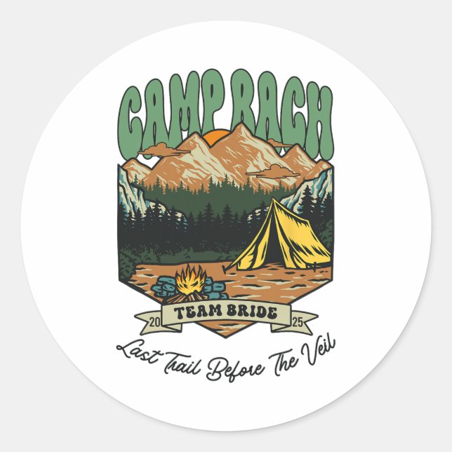Team Bride Retro Camp Bach Camping Bachelorette Es Classic Round Sticker (Front)