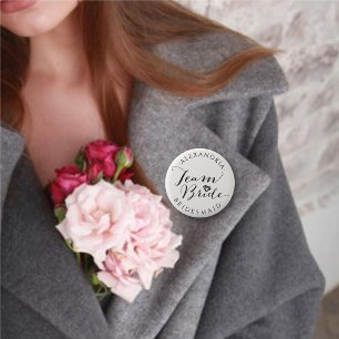 TEAM BRIDE Script Calligraphy Wedding Bridal Party 6 Cm Round Badge