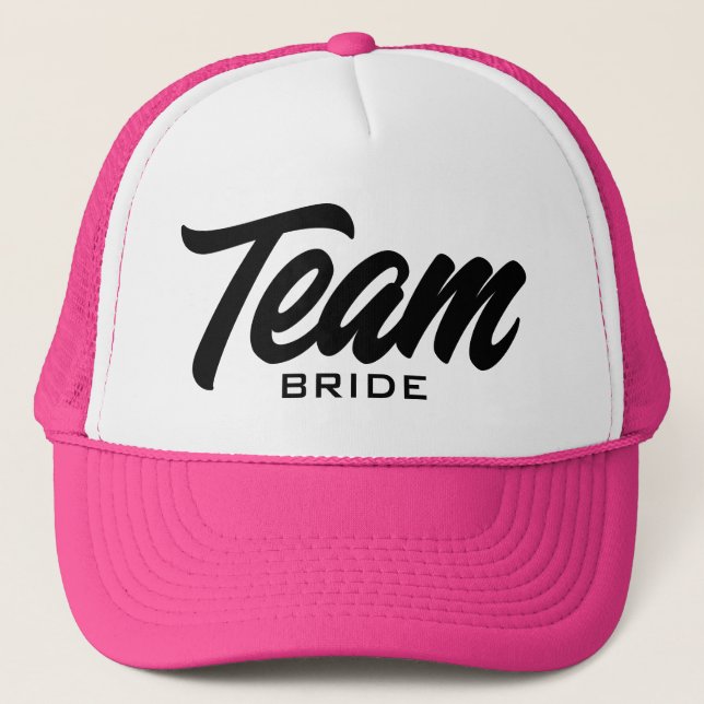 Team Bride script typography wedding party Trucker Hat (Front)