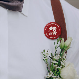 TEAM BRIDE Simple Double Happiness Chinese Wedding 6 Cm Round Badge