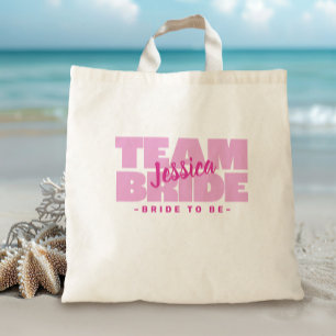 Team Bride To Be Name Bachelorette Pink Retro Cute Tote Bag