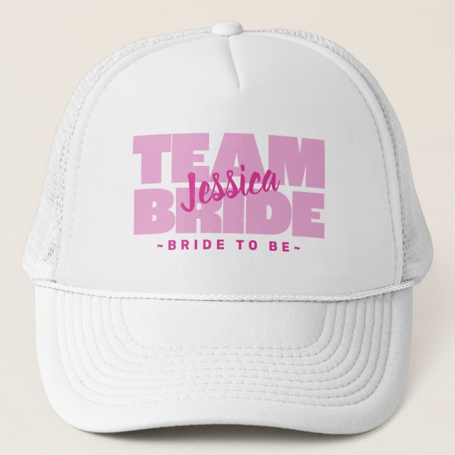 Team Bride To Be Wedding Bachelorette Party Pink Trucker Hat (Front)