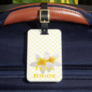 Team Bride   Tropical Flower & Yellow Trellis Luggage Tag