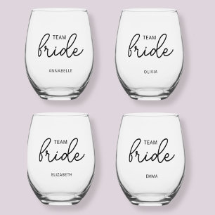 Team Bride Wedding Bachelorette Stemless Wine Glass