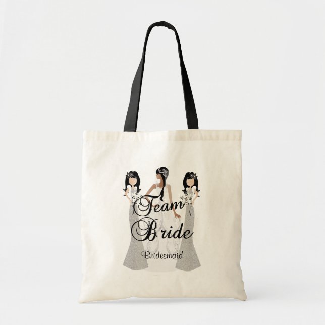 Team Bride | Wedding | Grey & Black | DIY Text Tote Bag (Front)