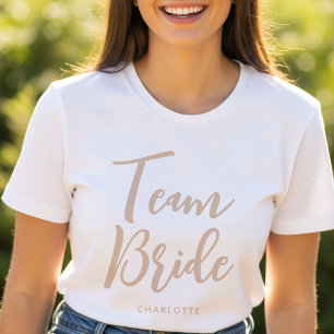 Team Bride Wedding Personalised Beige White T-Shirt