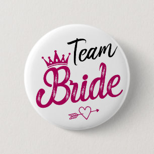 Team Bride white w/ pink crown and pink/black text 6 Cm Round Badge