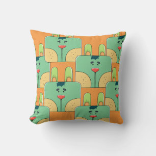 Team Bunny Face - Green and Orange Cushion
