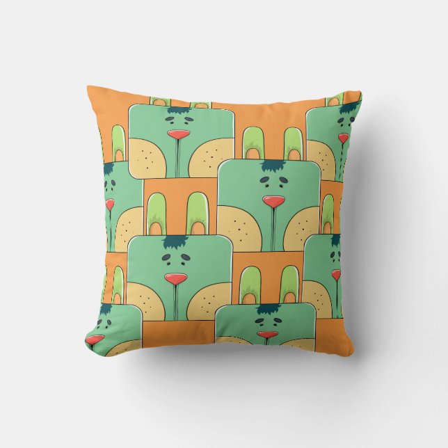 Team Bunny Face - Green and Orange Cushion (Front)