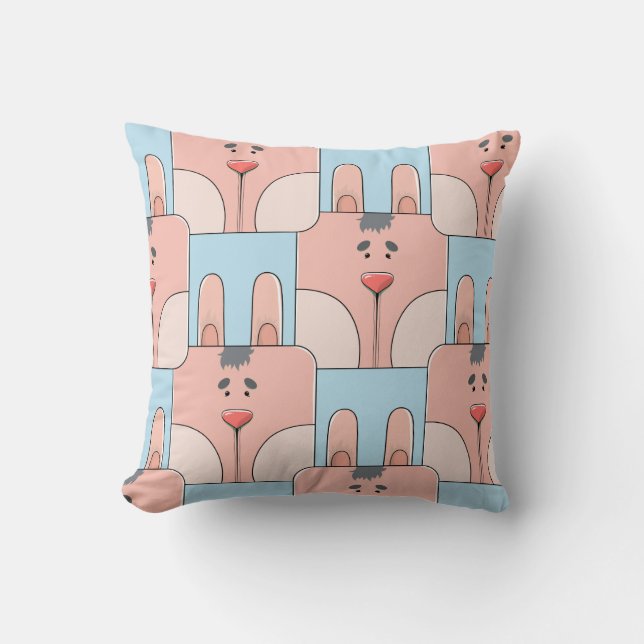 Team Bunny Face - Pink and Blue Cushion (Front)