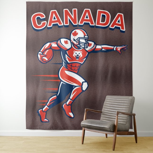 Team Canada Football Dynamic Patriotic Athlete Art Tapestry (In Situ)
