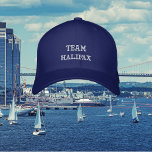 Team, City, Halifax, Embroidered Baseball Cap<br><div class="desc">Team and City Embroidered Baseball Cap designed with TEAM and a City Name of your choice. Shown here the text reads: TEAM HALIFAX. This Baseball Cap is shown in blue with white embroidery. To personalise simply insert the City Name, or other word into our easy template, replacing the word HALIFAX....</div>