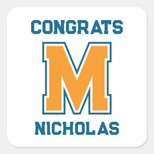 Team Colours Monogram Name Square Sticker